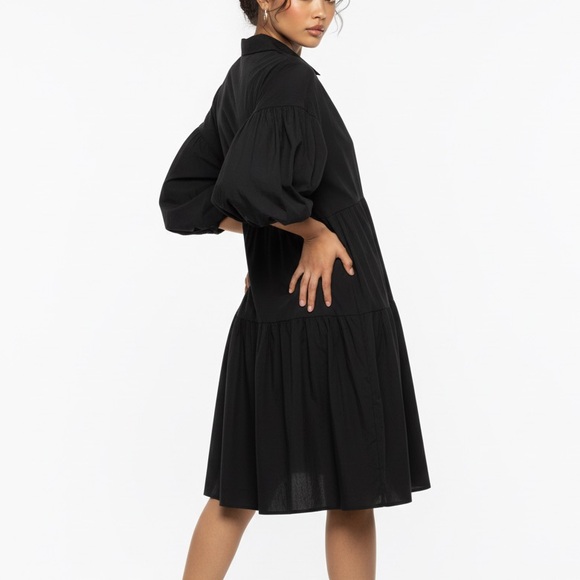 Anthropologie Maeve Black Bettina Tiered Midi Shirt Dress Size Xlarge - Picture 2 of 9